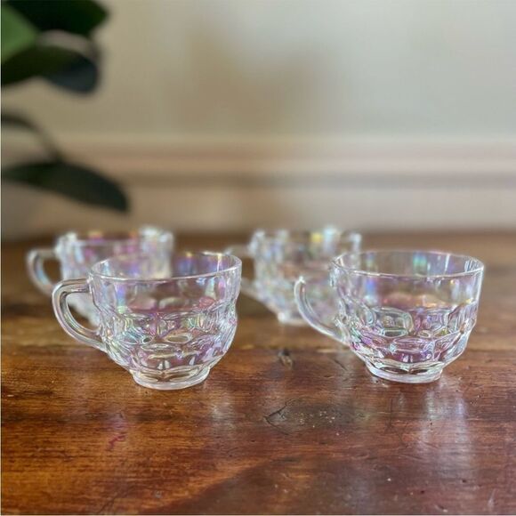 Rare Set of 4 1960's Federal Glass/Yorktown Iridescent Cups - Picture 3 of 6
